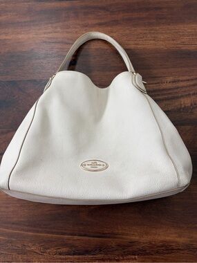 Coach Pebbled Leather Off-White Tote with Gold Logo